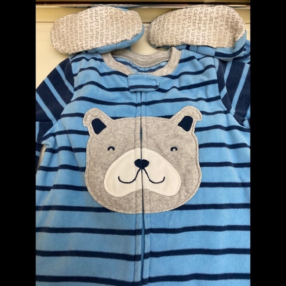 Carter’s Fleece Footed Onesie 3T Blue Bear - Picture 3 of 6